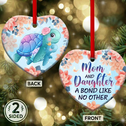 Mad Turtle Mom And Daughter Heart Ceramic Ornament - Christmas Ornament - Christmas Gift