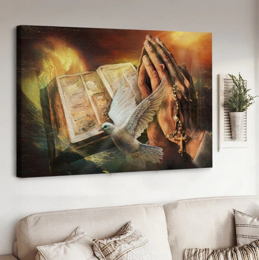Magic Bible Jesus's Hand White Dove Canvas Wall Art - Jesus Canvas Pictures - Christian Wall Posters