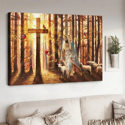 Magic Forest Walking With Jesus Infinite Halo Lamb Of God Canvas Wall Art - Jesus Canvas Pictures - Christian Wall Posters