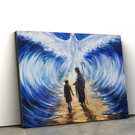 Jesus, Child & White Dove Canvas Poster - Parting Waters
