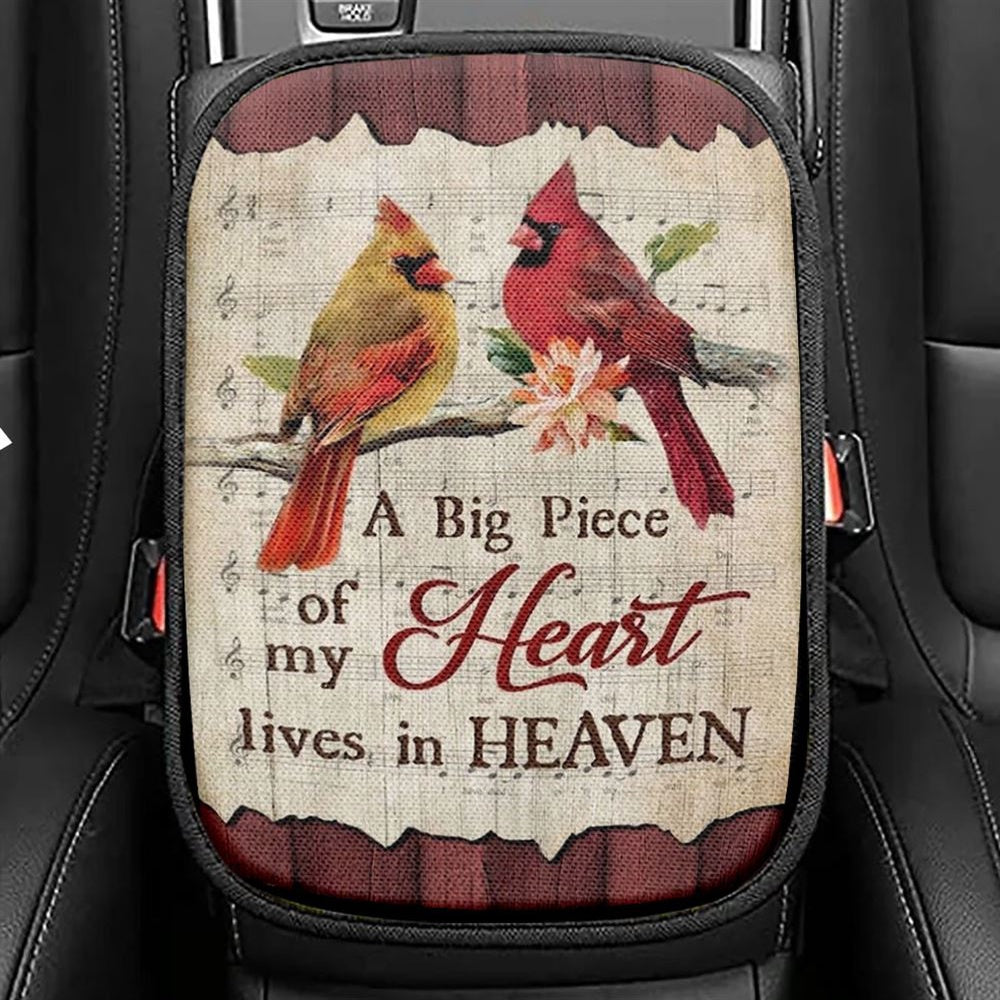 Male And Female Cardinals A Piece Of My Heart In Heaven Car Center Console Cover, Christian Armrest Seat Cover, Bible Seat Box Cover
