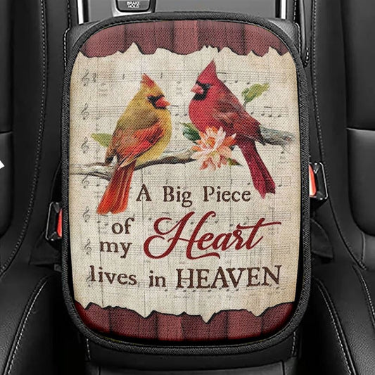 Male And Female Cardinals A Piece Of My Heart In Heaven Car Center Console Cover, Christian Armrest Seat Cover, Bible Seat Box Cover