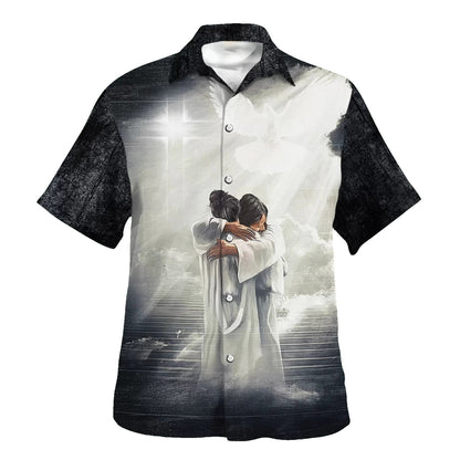 Man Hugging Jesus In Heaven Hawaiian Shirts For Men & Women - Christian Hawaiian Shirt - Hawaiian Summer Shirts