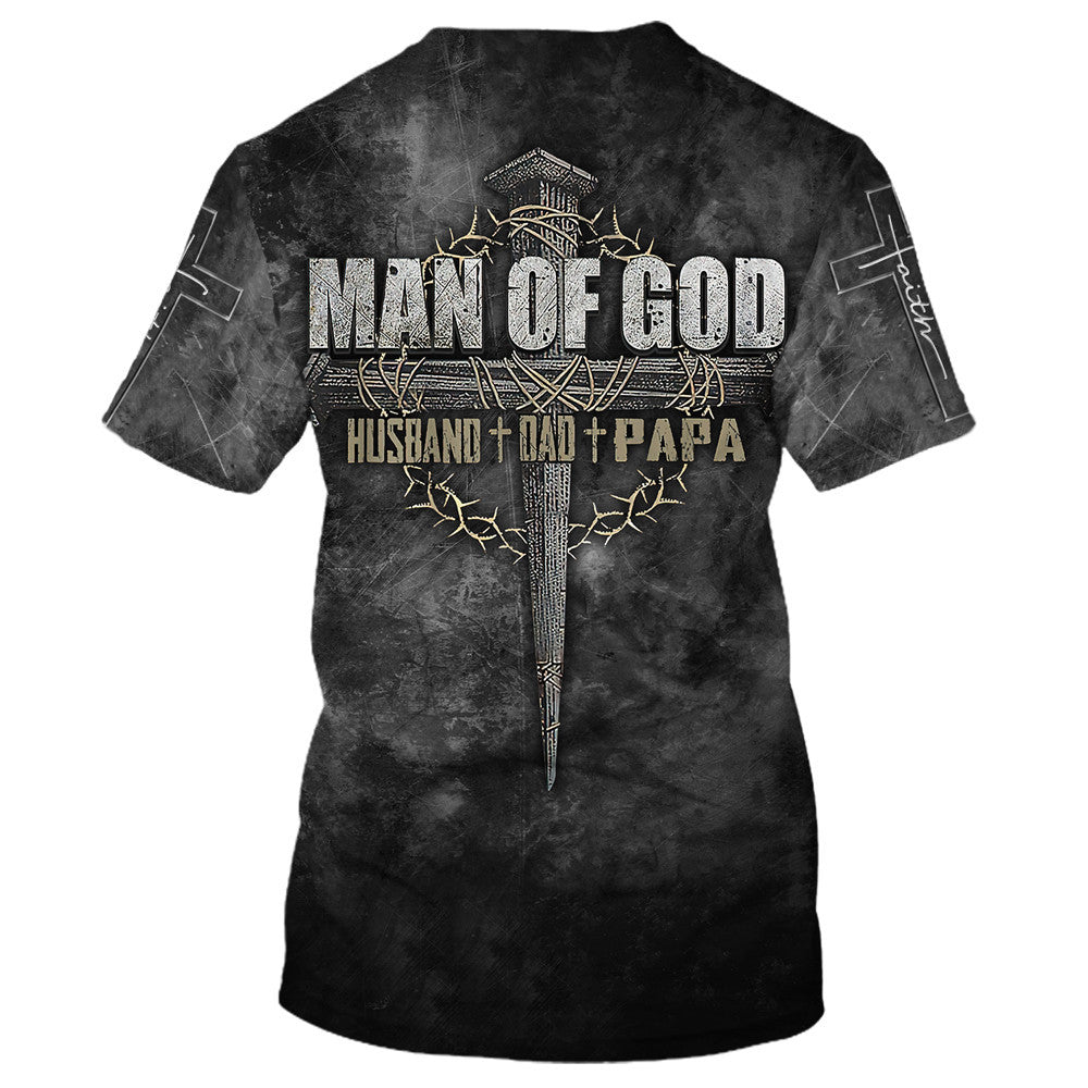 Man Of God Husband Dad Papa Christian Cross Father's Day 3D All Over Printed Shirt for Men and Women