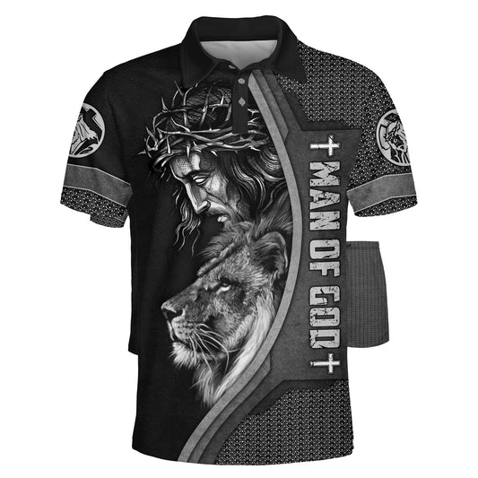 Man Of God Jesus And Lion Polo Shirt - Christian Shirts & Shorts