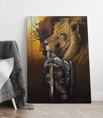 Man Warrior Of God Canvas - Lion Man Warrior Jesus Canvas - Personalized Name
