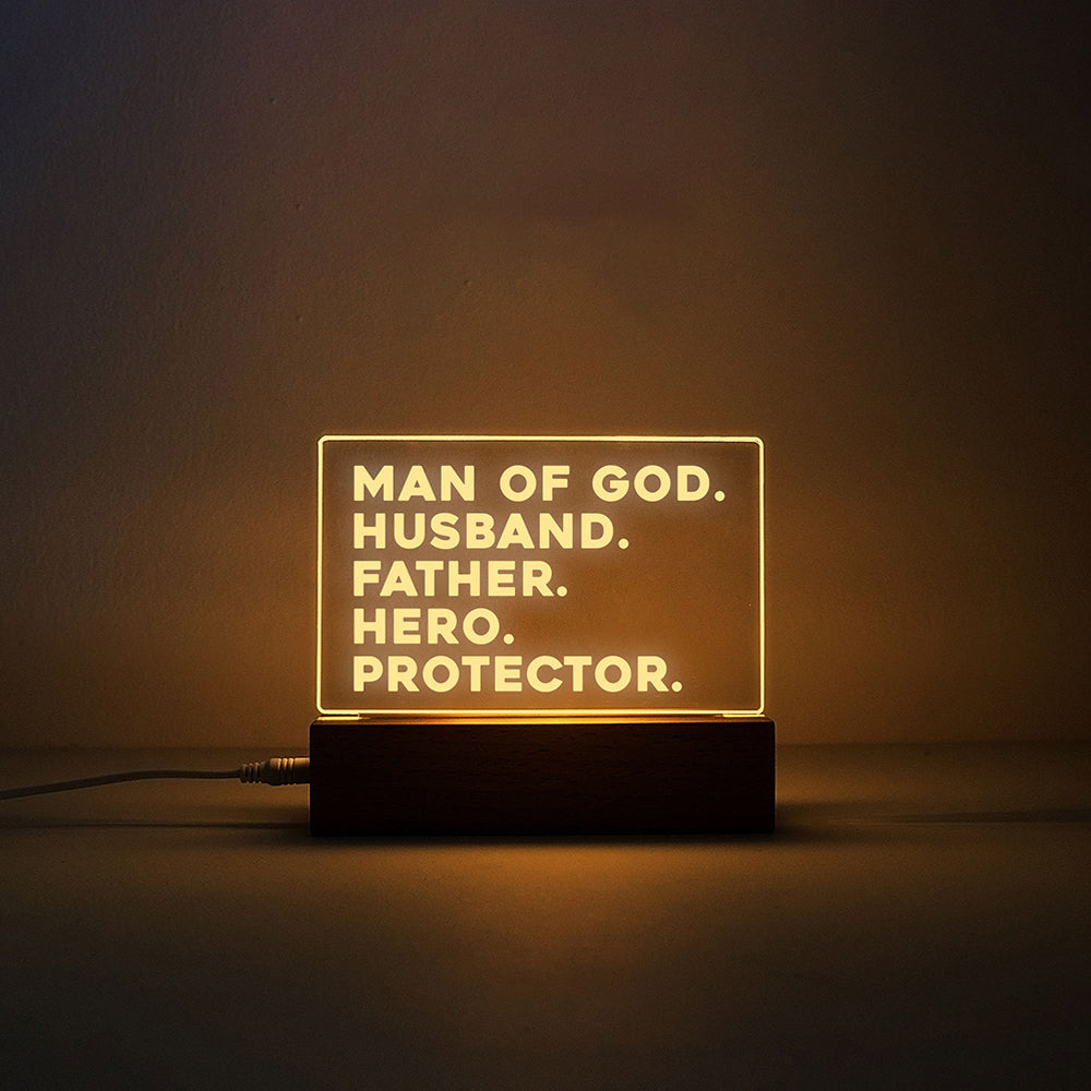 Man of God Husband Father Hero Led Night Light - Bible Verse Led Light - New Home Gift - Gift For Christian