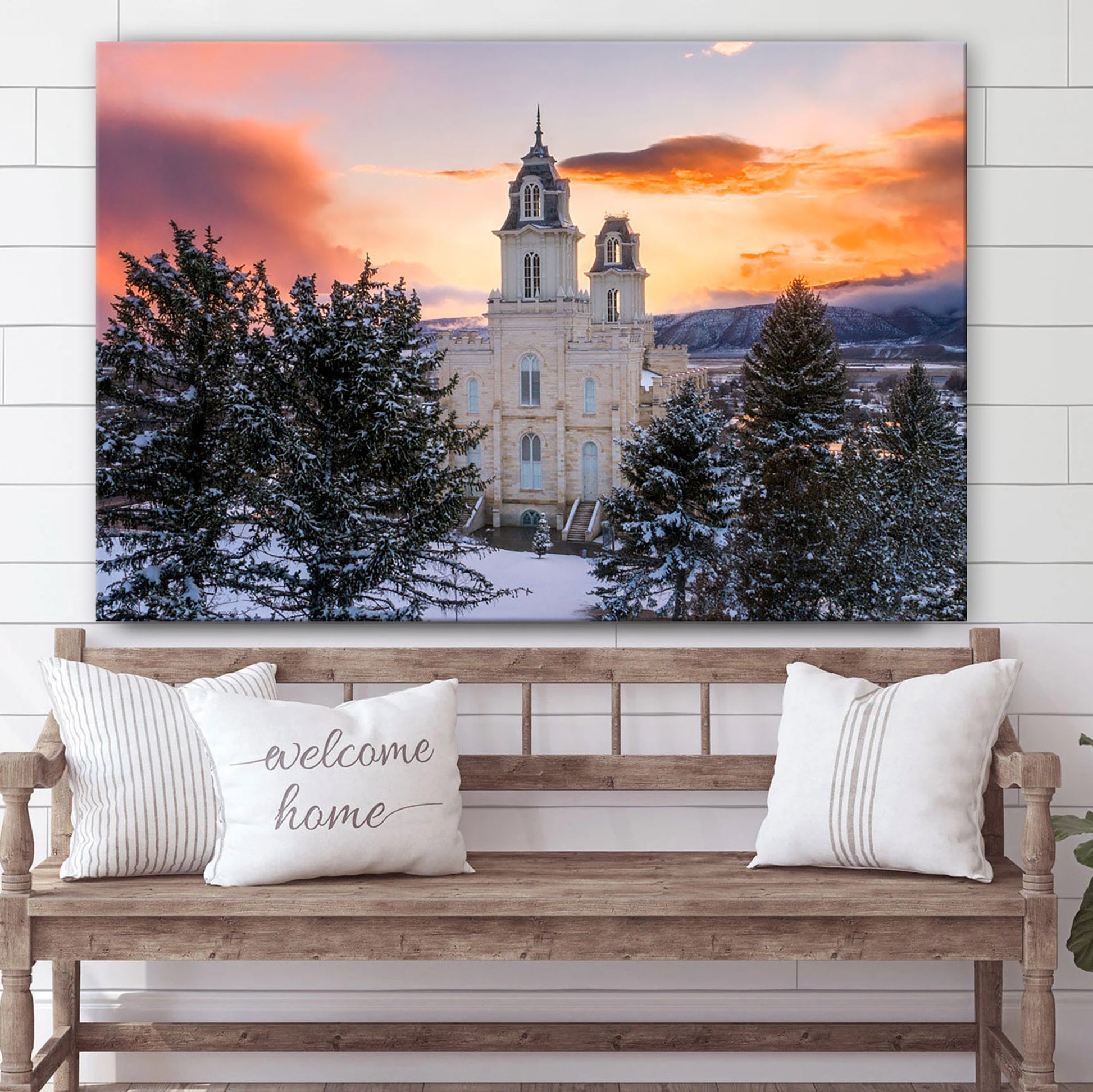 Manti Temple Snow Covered Valley Canvas Wall Art - Jesus Christ Picture - Canvas Christian Wall Art