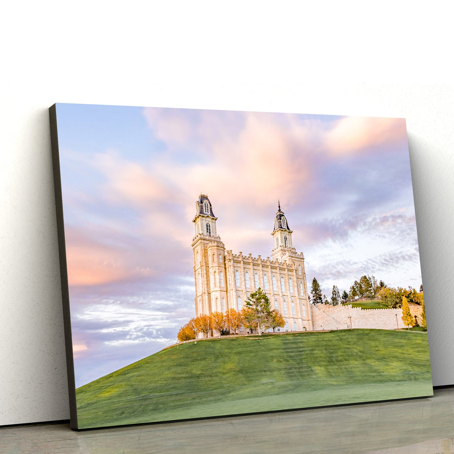 Manti Utah Temple Pastel Sky Canvas Wall Art - Jesus Christ Picture - Canvas Christian Wall Art