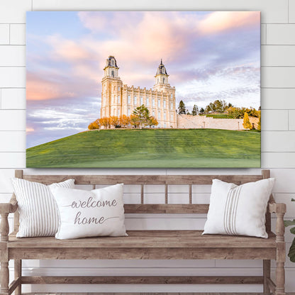 Manti Utah Temple Pastel Sky Canvas Wall Art - Jesus Christ Picture - Canvas Christian Wall Art