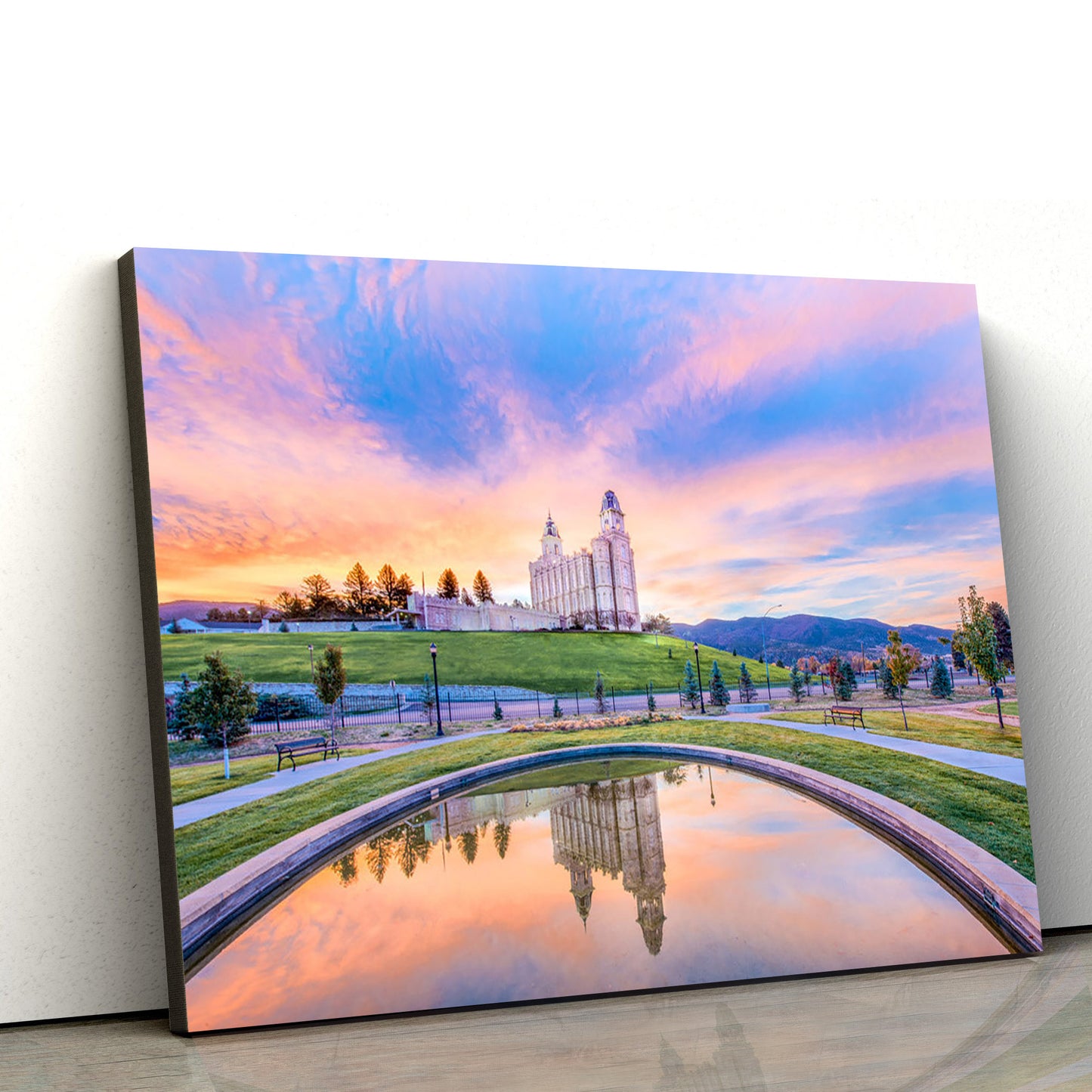 Manti Utah Temple Reflection Pool Canvas Wall Art - Jesus Christ Picture - Canvas Christian Wall Art