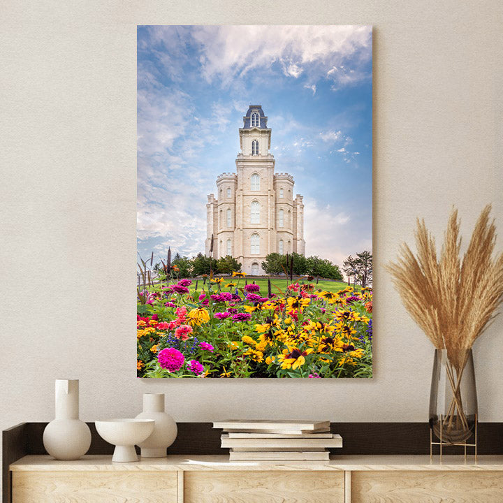 Manti Utah Temple Summer Flowers Canvas Pictures - Jesus Canvas Art - Christian Wall Art