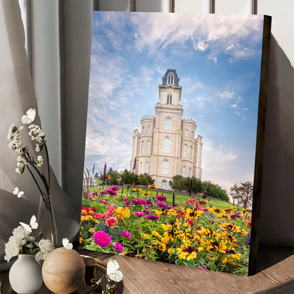 Manti Utah Temple Summer Flowers Canvas Pictures - Jesus Canvas Art - Christian Wall Art