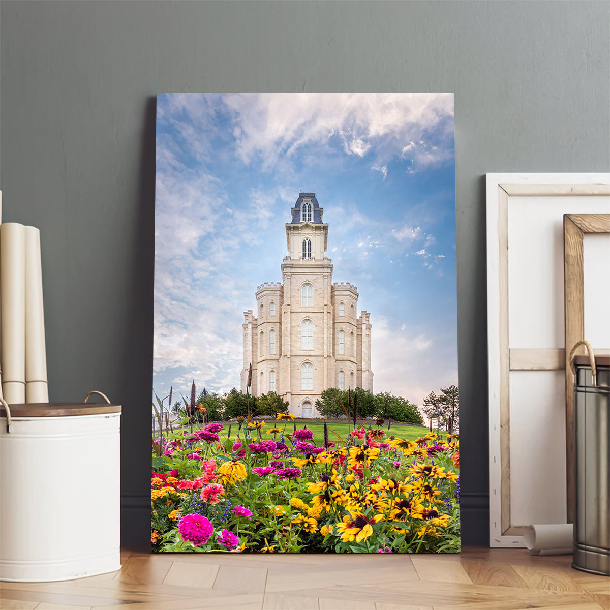 Manti Utah Temple Summer Flowers Canvas Pictures - Jesus Canvas Art - Christian Wall Art