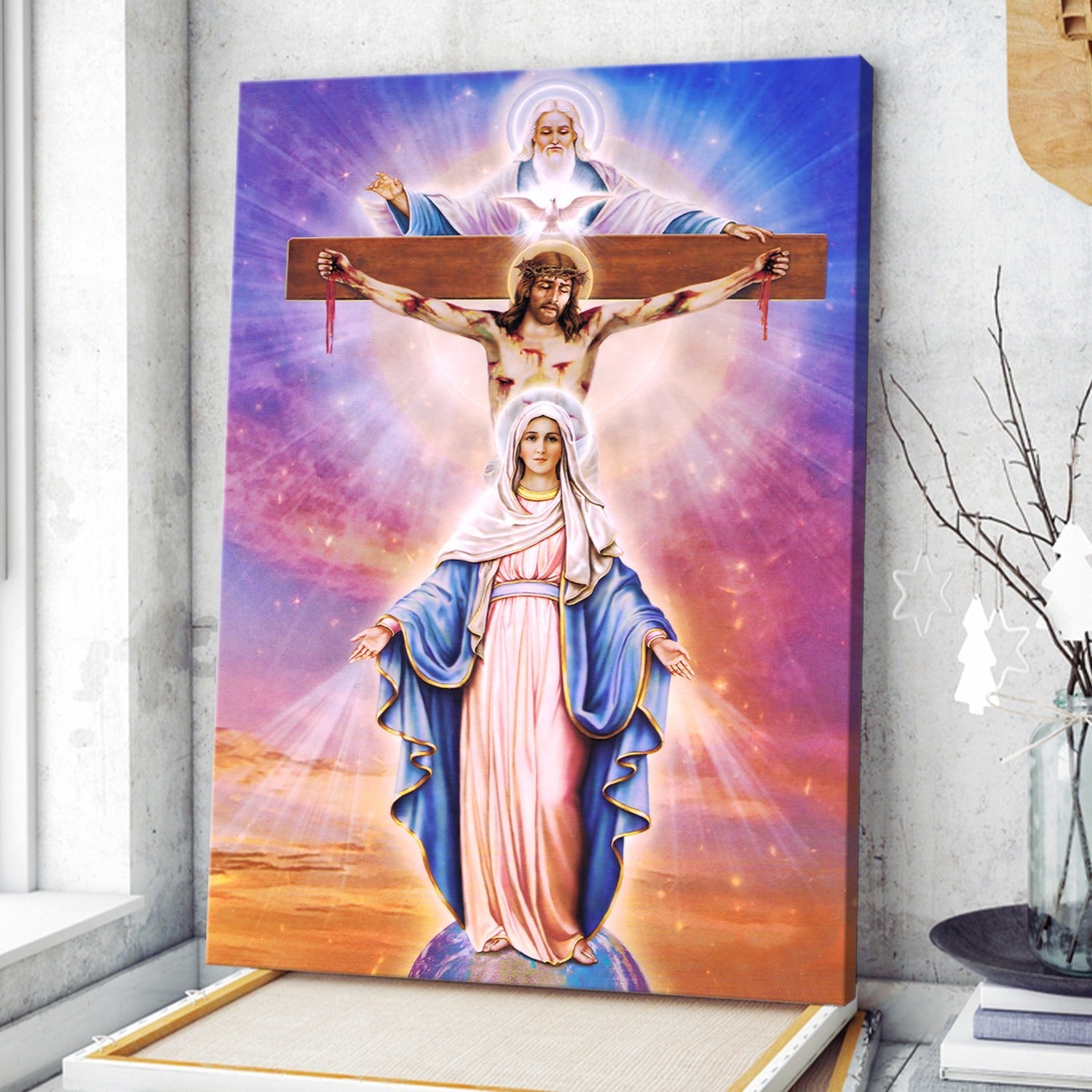 Maria And Jesus On The Cross Canvas Wall Art - Christian Wall Posters ...