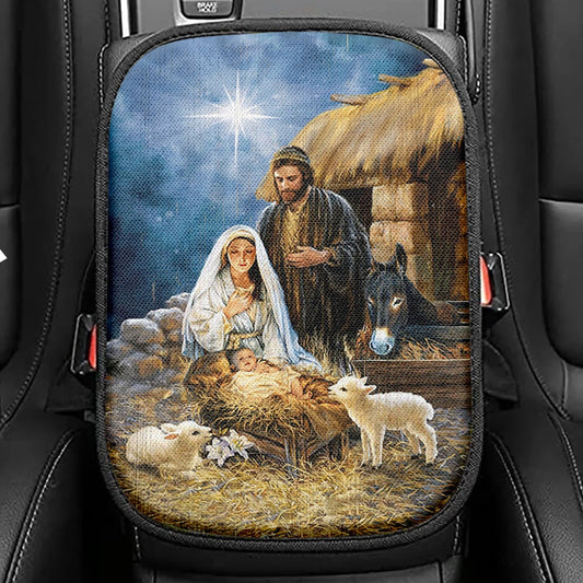 Maria Baby Jesus Was Born In Christmas Night Seat Box Cover, Inspirational Car Center Console Cover, Christian Car Interior Accessories