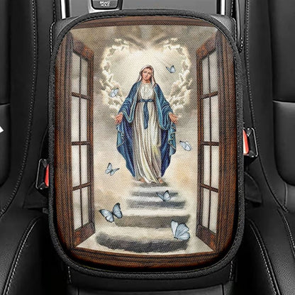 Maria Painting Vintage Window The Way To Heaven Car Center Console Cover, Christian Armrest Seat Cover, Bible Seat Box Cover
