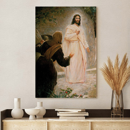 Mary And Jesus At Jesus Tomb Canvas Wall Art - Easter Canvas Painting - Religious Easter Decorations