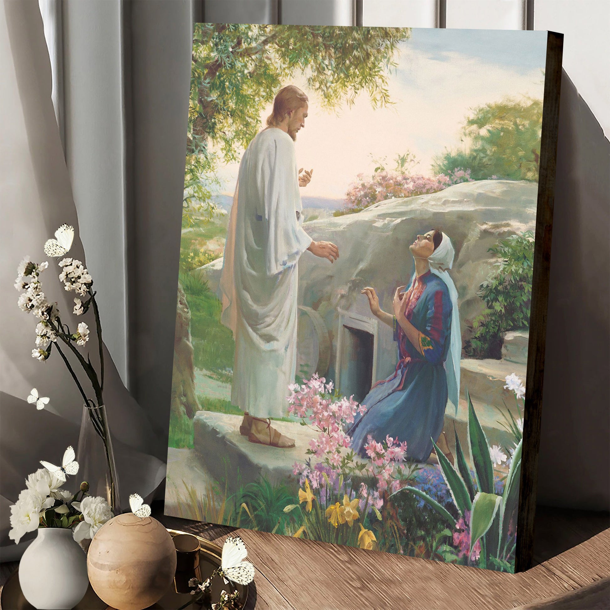 Mary And The Resurrected Christ Canvas Wall Art - Easter Canvas Painting - Religious Easter Decorations