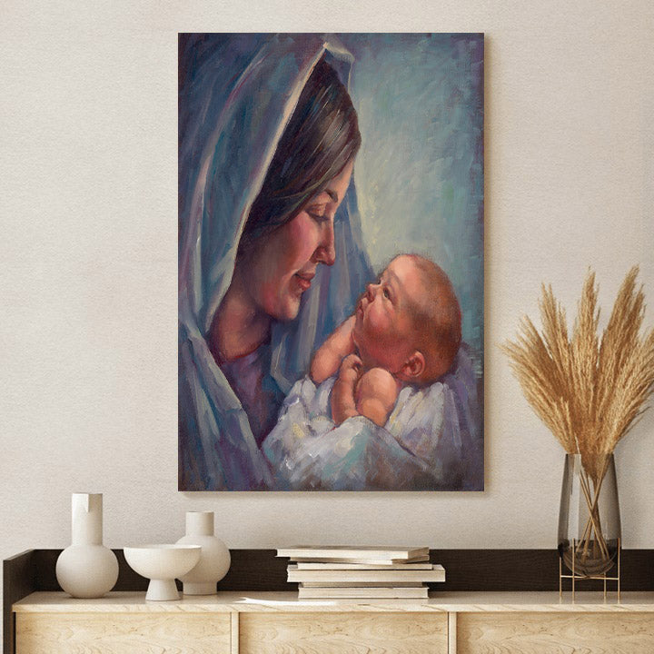 Mary Canvas Wall Art - Mary And Baby - Christian Gift