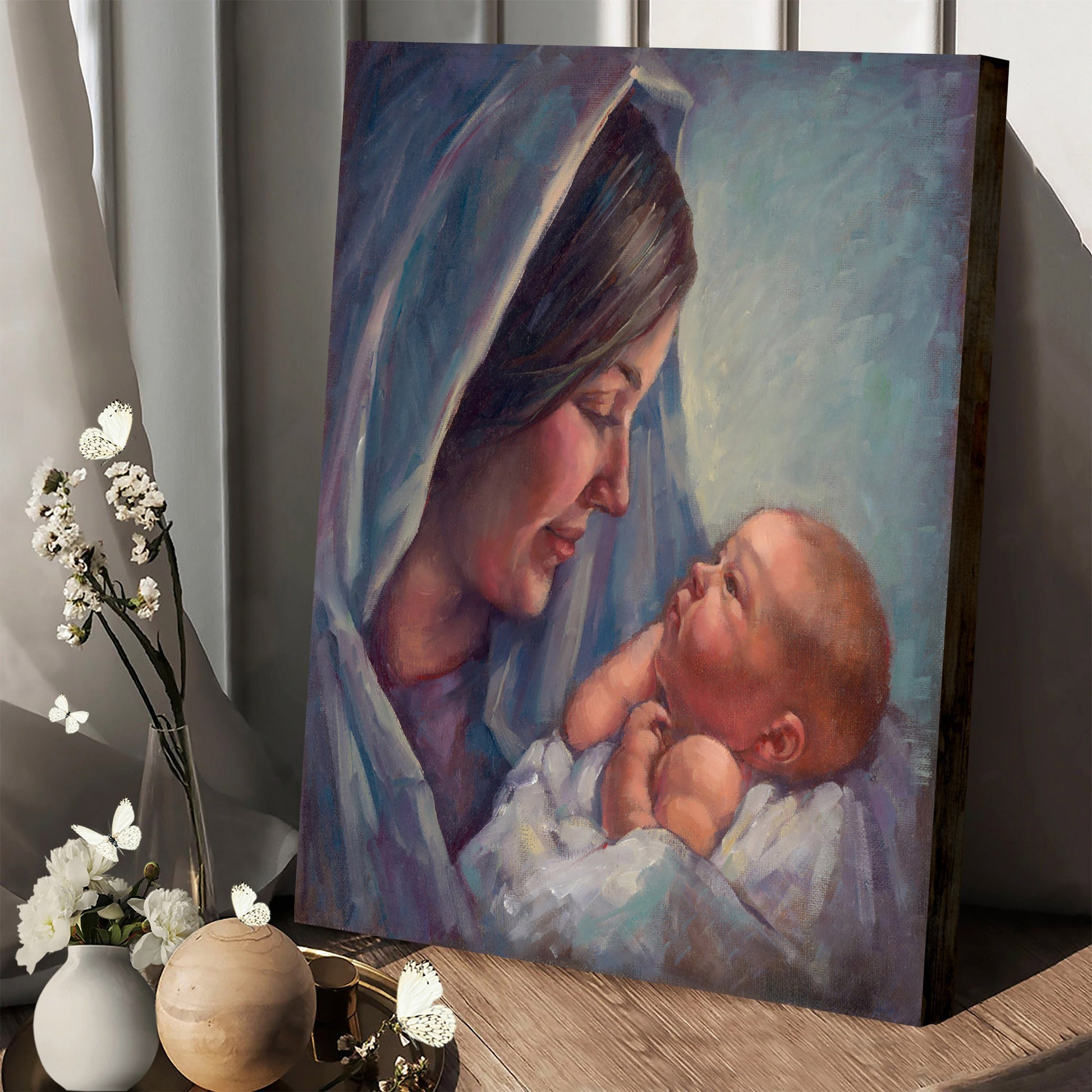 Mary Canvas Wall Art - Mary And Baby - Christian Gift