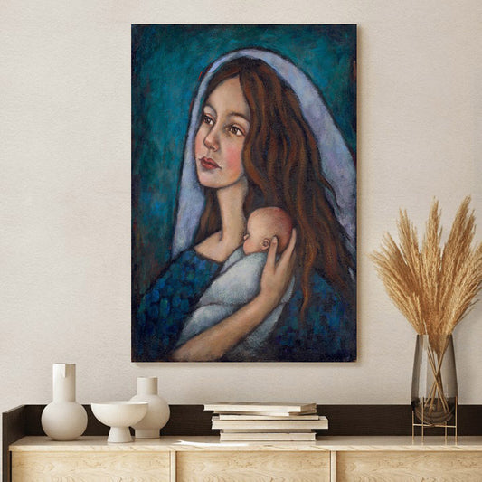 Mary Canvas Wall Art - Mary And Baby Jesus - Christian Gift