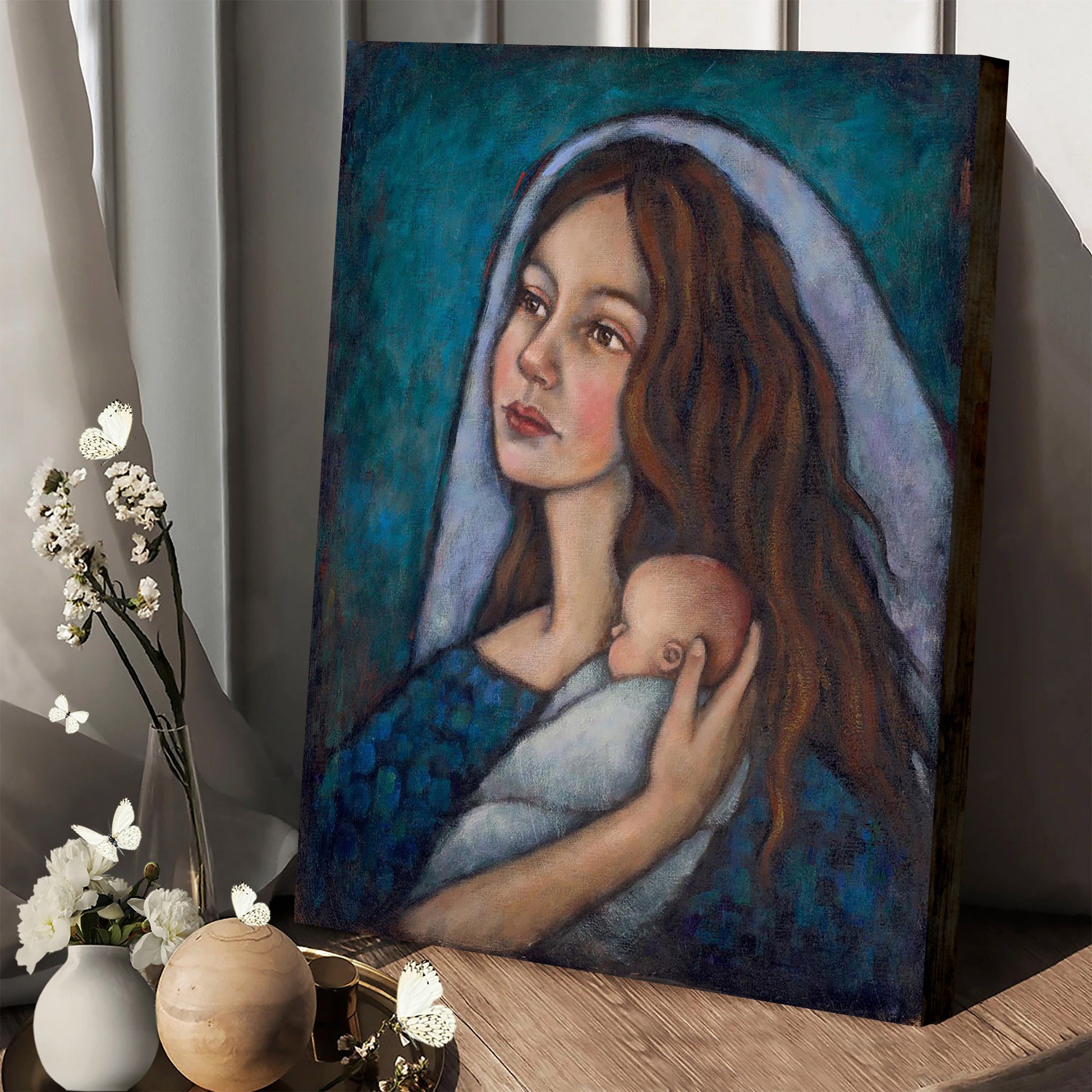 Mary Canvas Wall Art - Mary And Baby Jesus - Christian Gift
