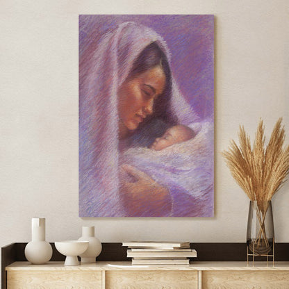 Mary Canvas Wall Art - Mary & Jesus Pastel - Christian Gift