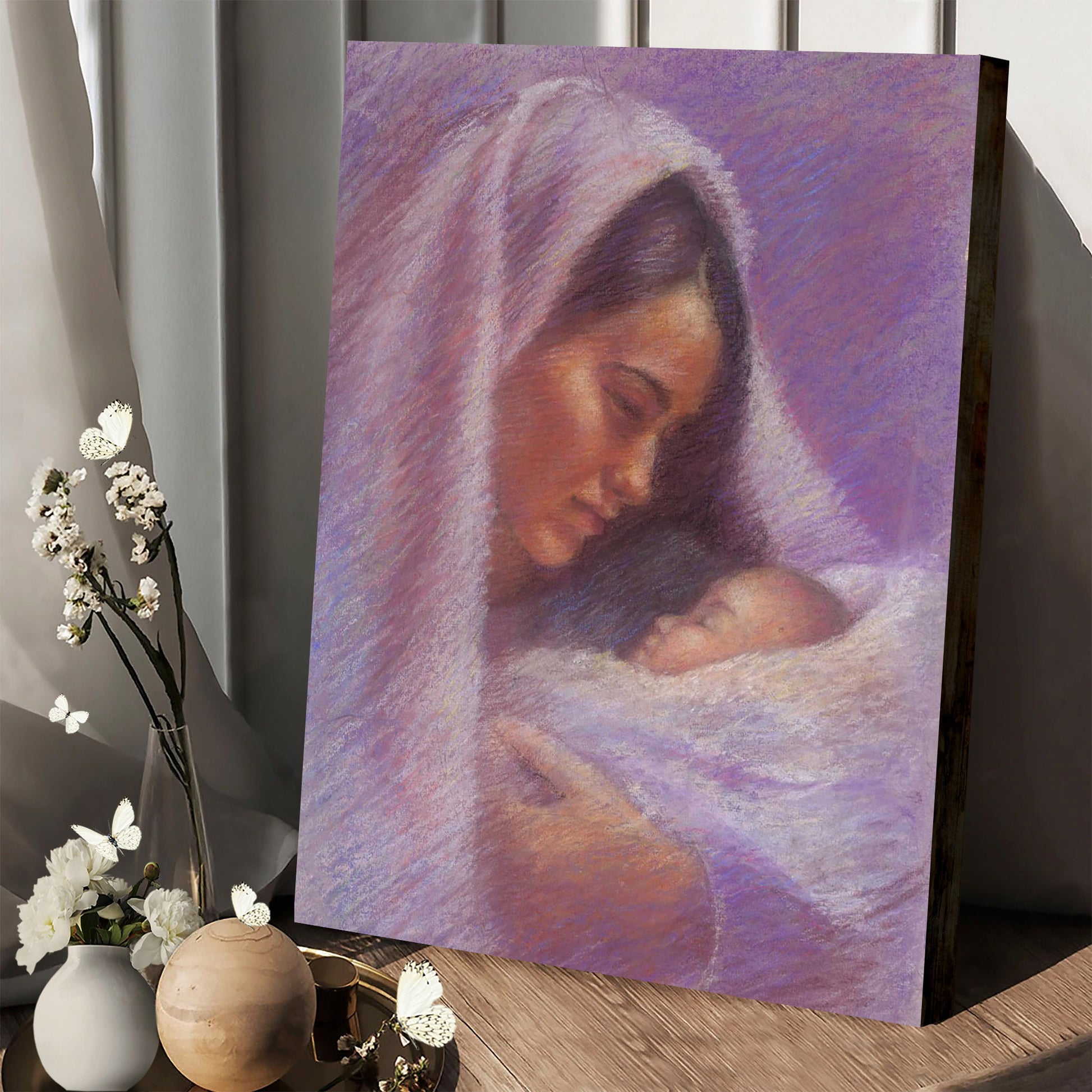Mary Canvas Wall Art - Mary & Jesus Pastel - Christian Gift