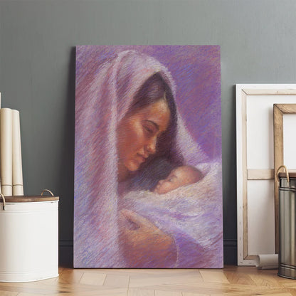 Mary Canvas Wall Art - Mary & Jesus Pastel - Christian Gift