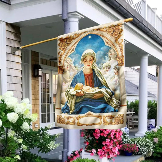 Mary Gives Birth To Jesus House Flags - Christian Garden Flags - Outdoor Christian Flag
