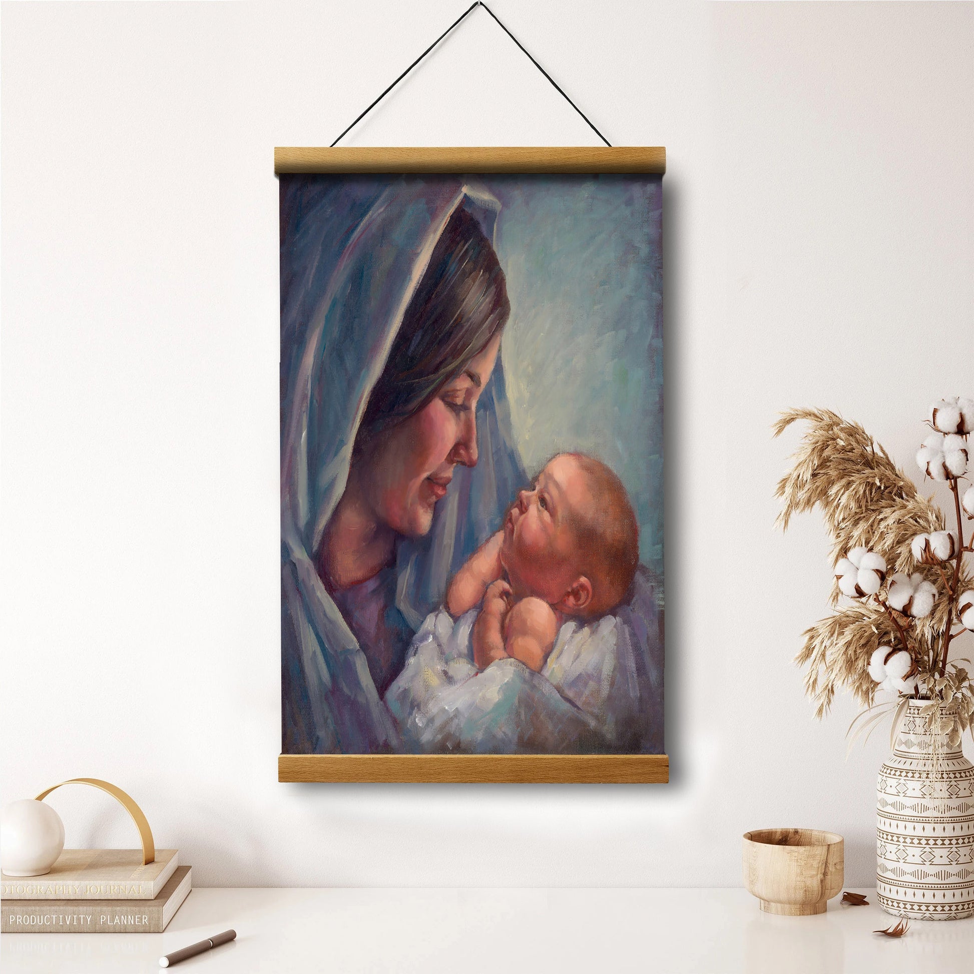 Mary Hanging Canvas Wall Art - Mary And Baby - Christian Gift - Religious Canvas
