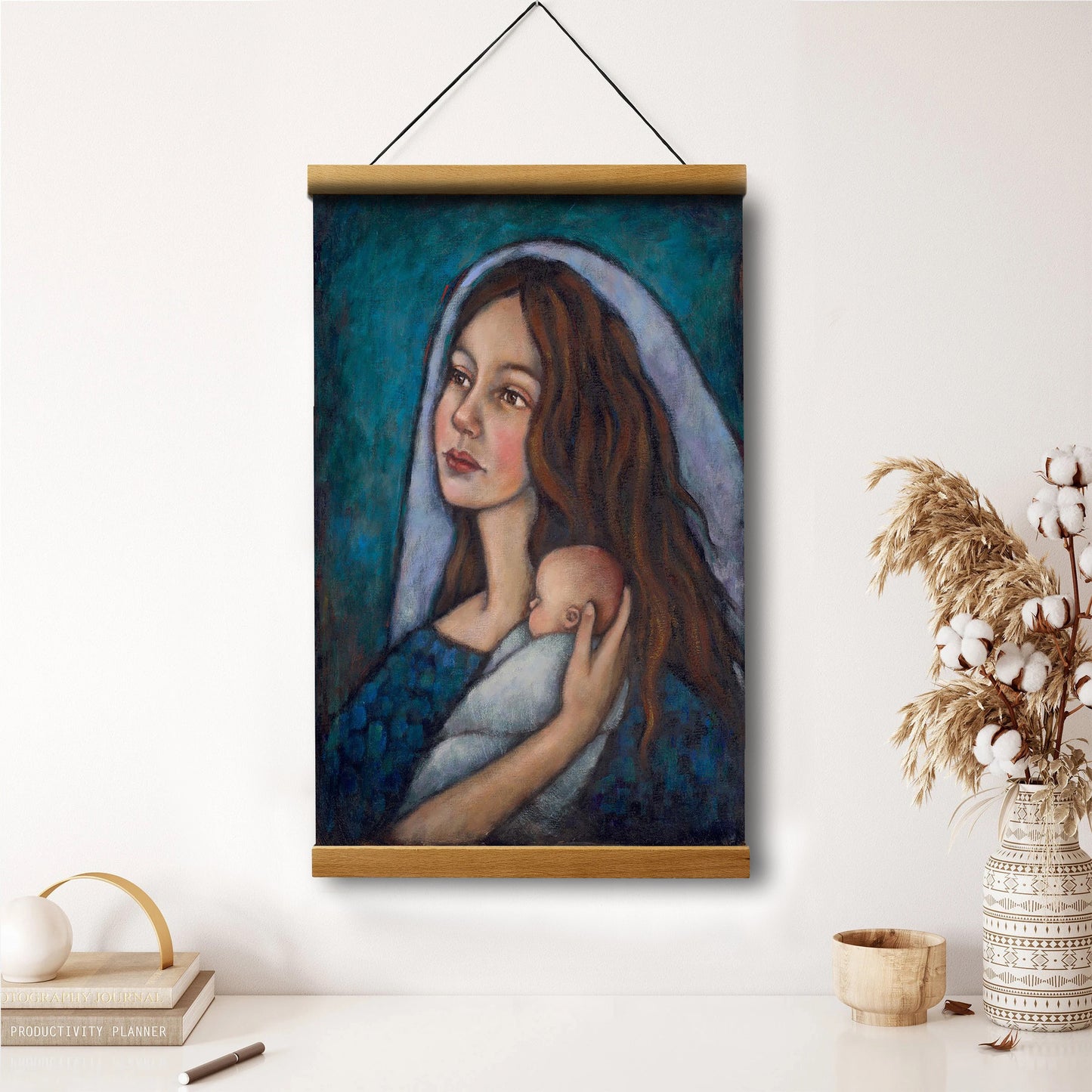 Mary Hanging Canvas Wall Art - Mary And Baby Jesus - Christian Gift - Religious Canvas