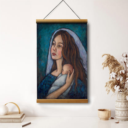 Mary Hanging Canvas Wall Art - Mary And Baby Jesus - Christian Gift - Religious Canvas