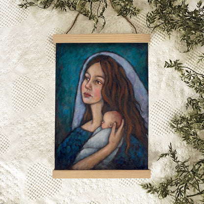 Mary Hanging Canvas Wall Art - Mary And Baby Jesus - Christian Gift - Religious Canvas