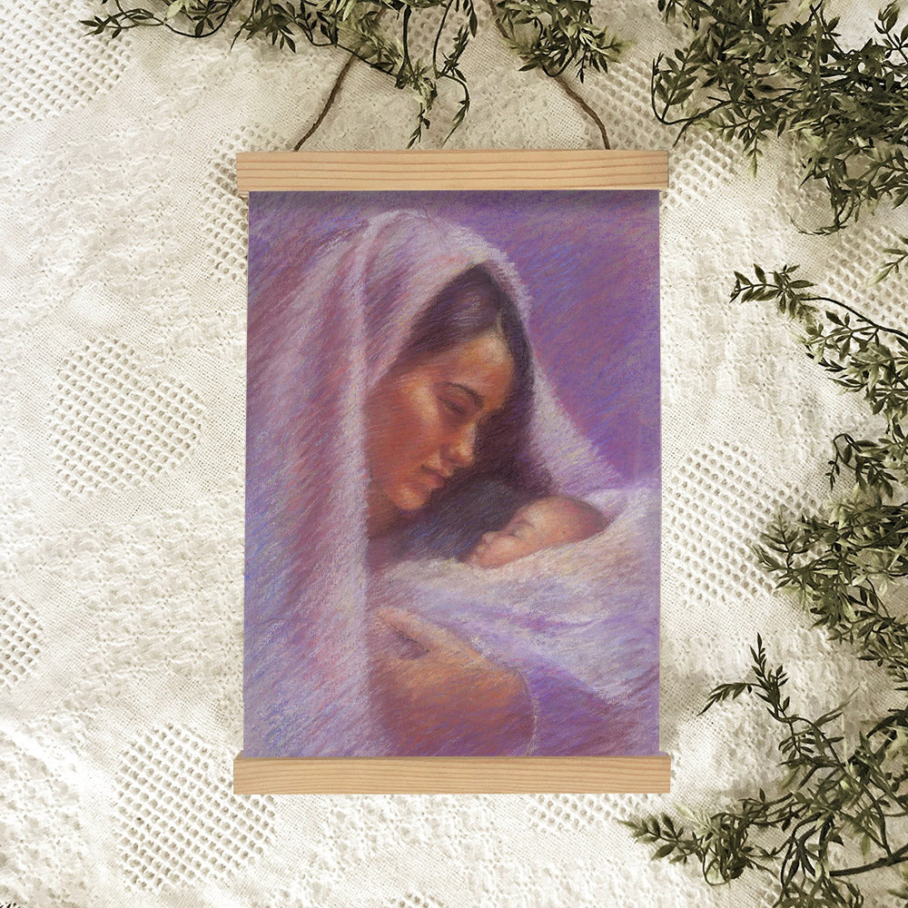 Mary Hanging Canvas Wall Art - Mary & Jesus Pastel - Christian Gift - Religious Canvas