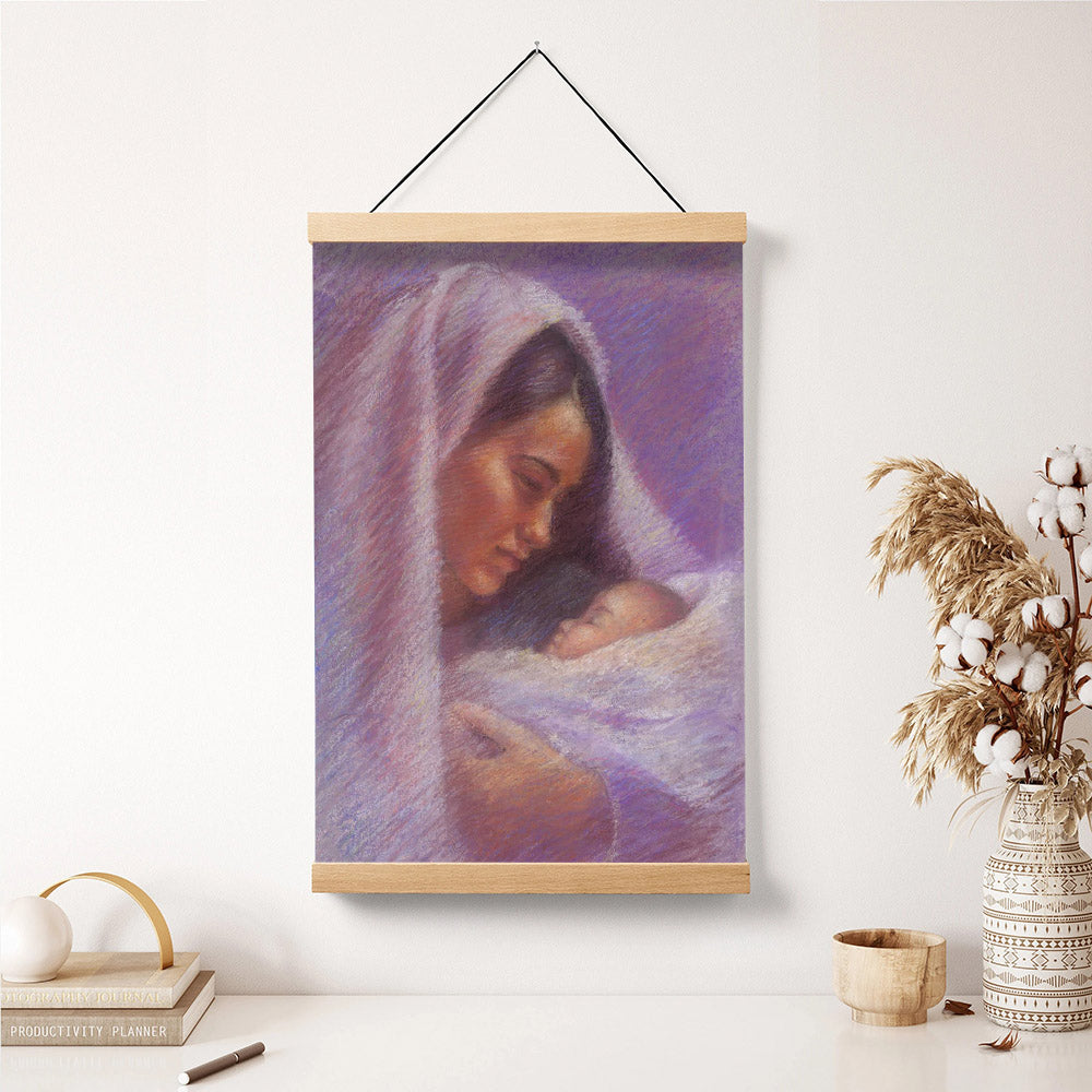 Mary Hanging Canvas Wall Art - Mary & Jesus Pastel - Christian Gift - Religious Canvas