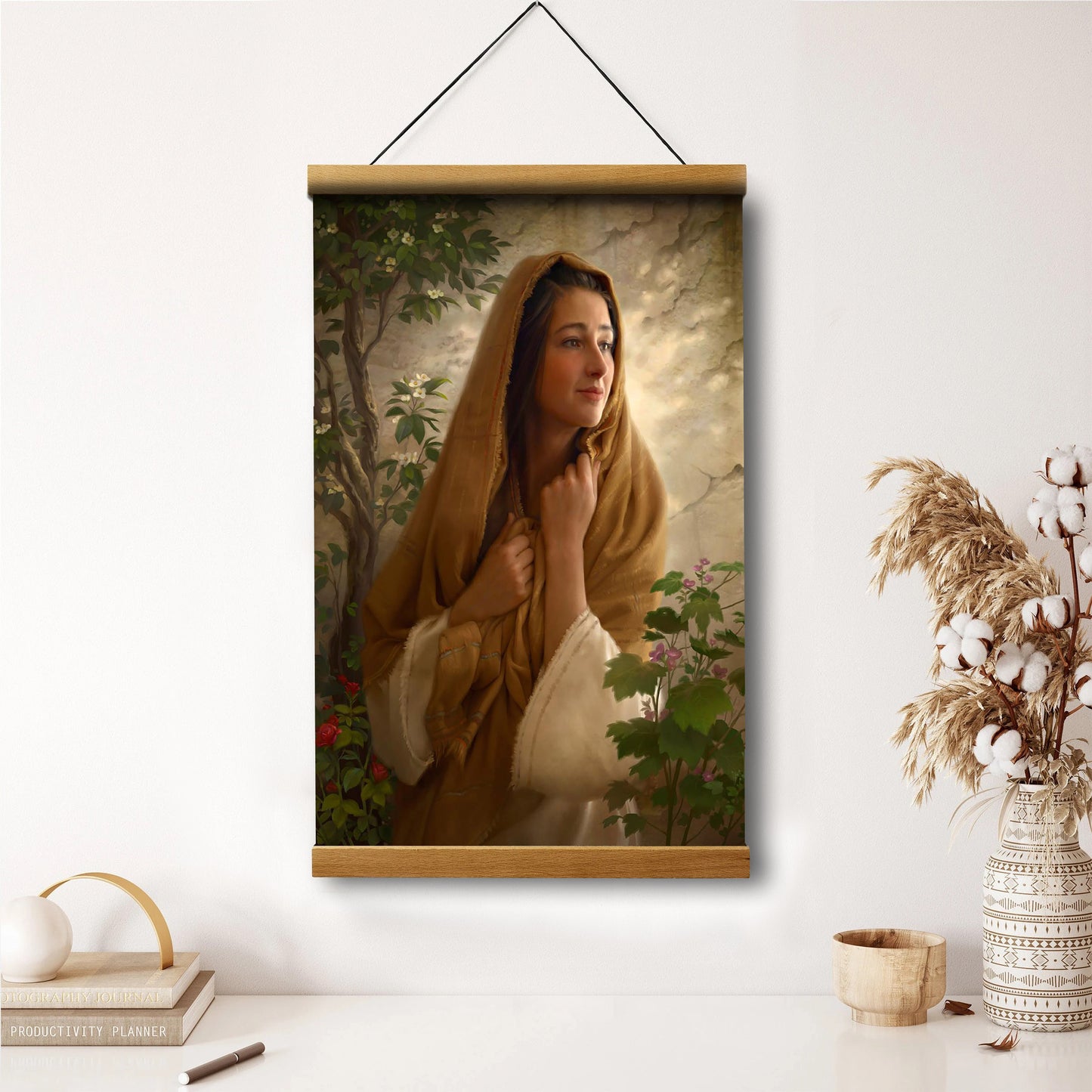 Mary Hanging Canvas Wall Art - Mary Kept All Of These Things And Pondered Them In Her Heart - Gift For Mom - Religious Canvas