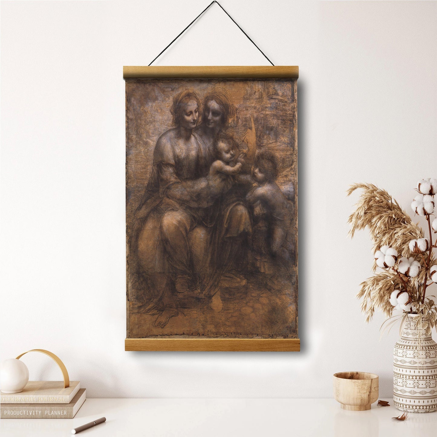 Mary Hanging Canvas Wall Art - Mary With Jesus And John The Baptist - Religious Canvas