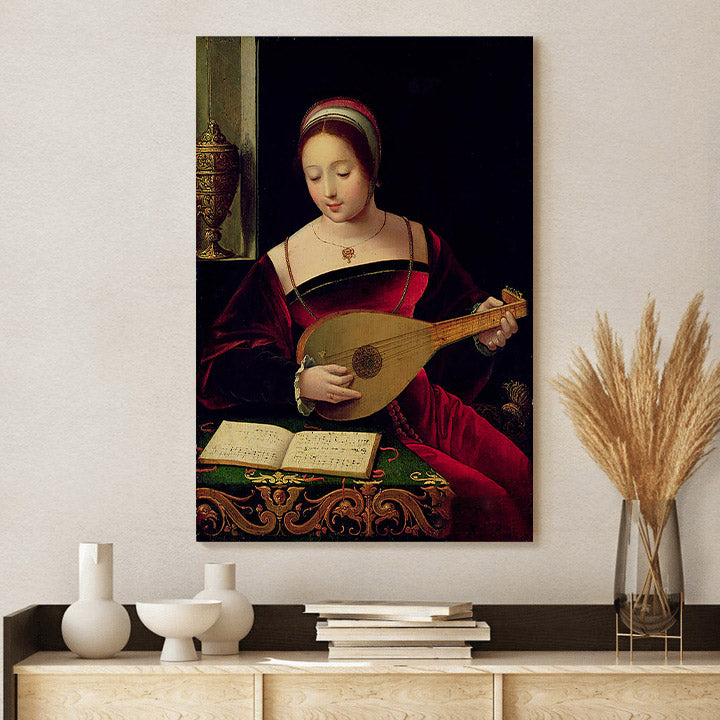 Mary Magdalene Playing The Lute  Canvas Wall Art - Jesus Canvas Pictures - Christian Wall Art