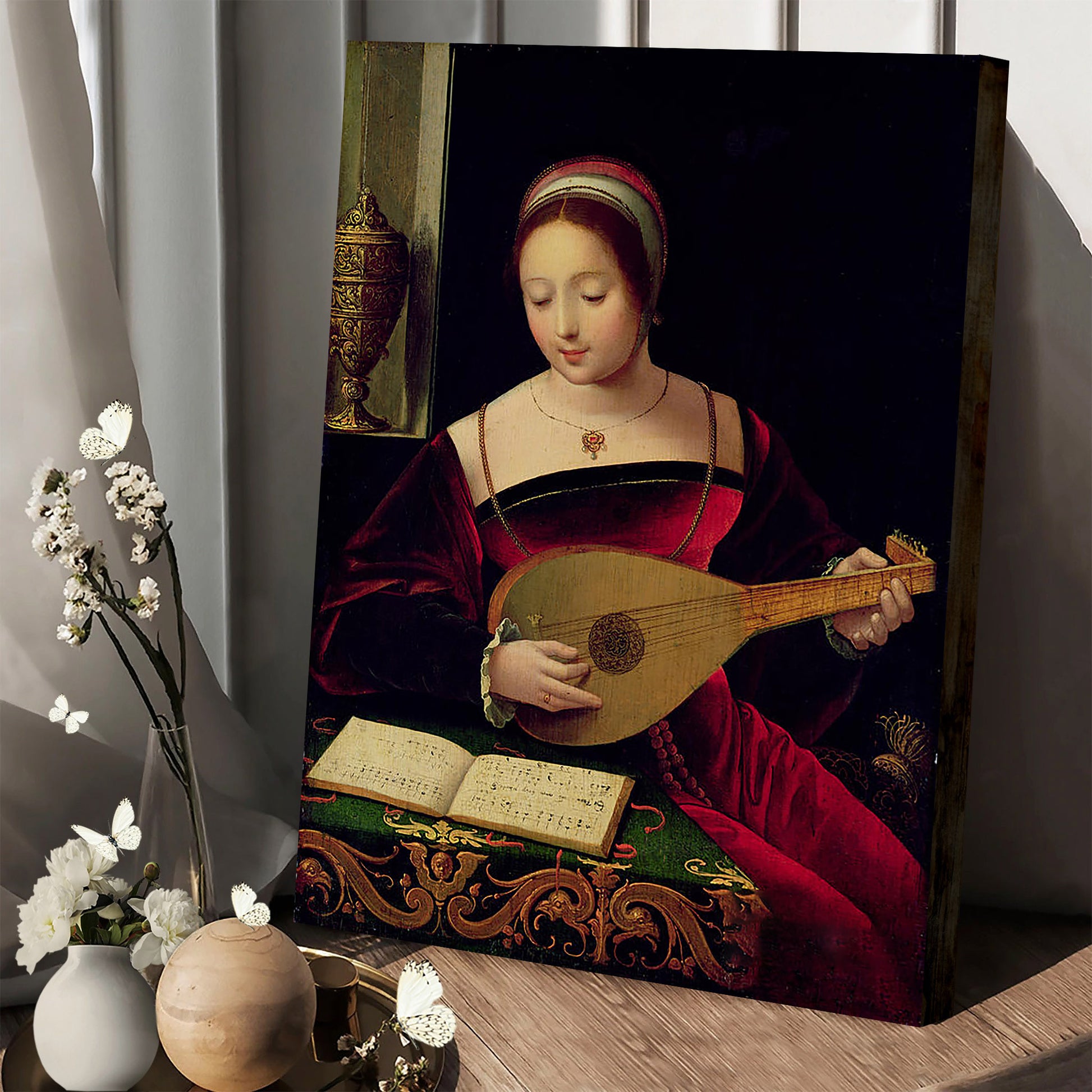 Mary Magdalene Playing The Lute  Canvas Wall Art - Jesus Canvas Pictures - Christian Wall Art