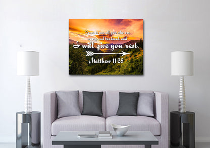Matthew 1128 Canvas Wall Art Print - Christian Canvas Wall Art