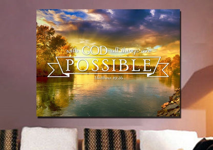 Matthew 1926 #2 With God All Things Are Possible Canvas Wall Art Print - Christian Canvas Wall Art
