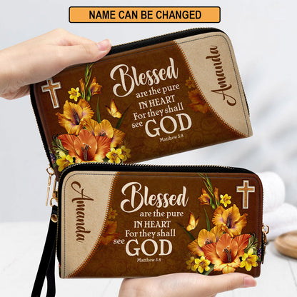 Matthew 58 Blessed Are The Pure In Heart Gift For Friends Clutch Purse For Women - Personalized Name - Christian Gifts For Women
