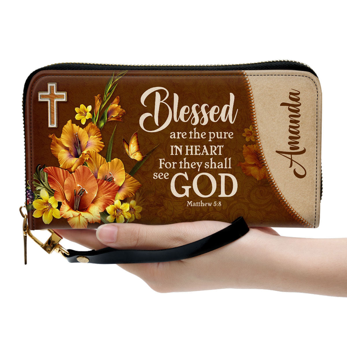 Matthew 58 Blessed Are The Pure In Heart Gift For Friends Clutch Purse For Women - Personalized Name - Christian Gifts For Women