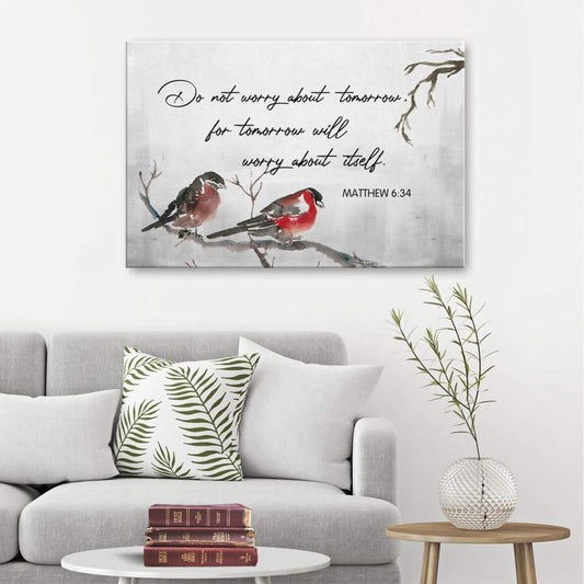 Matthew 634 Do Not Worry About Tomorrow Bible Verse Wall Art Canvas - Religious Wall Decor