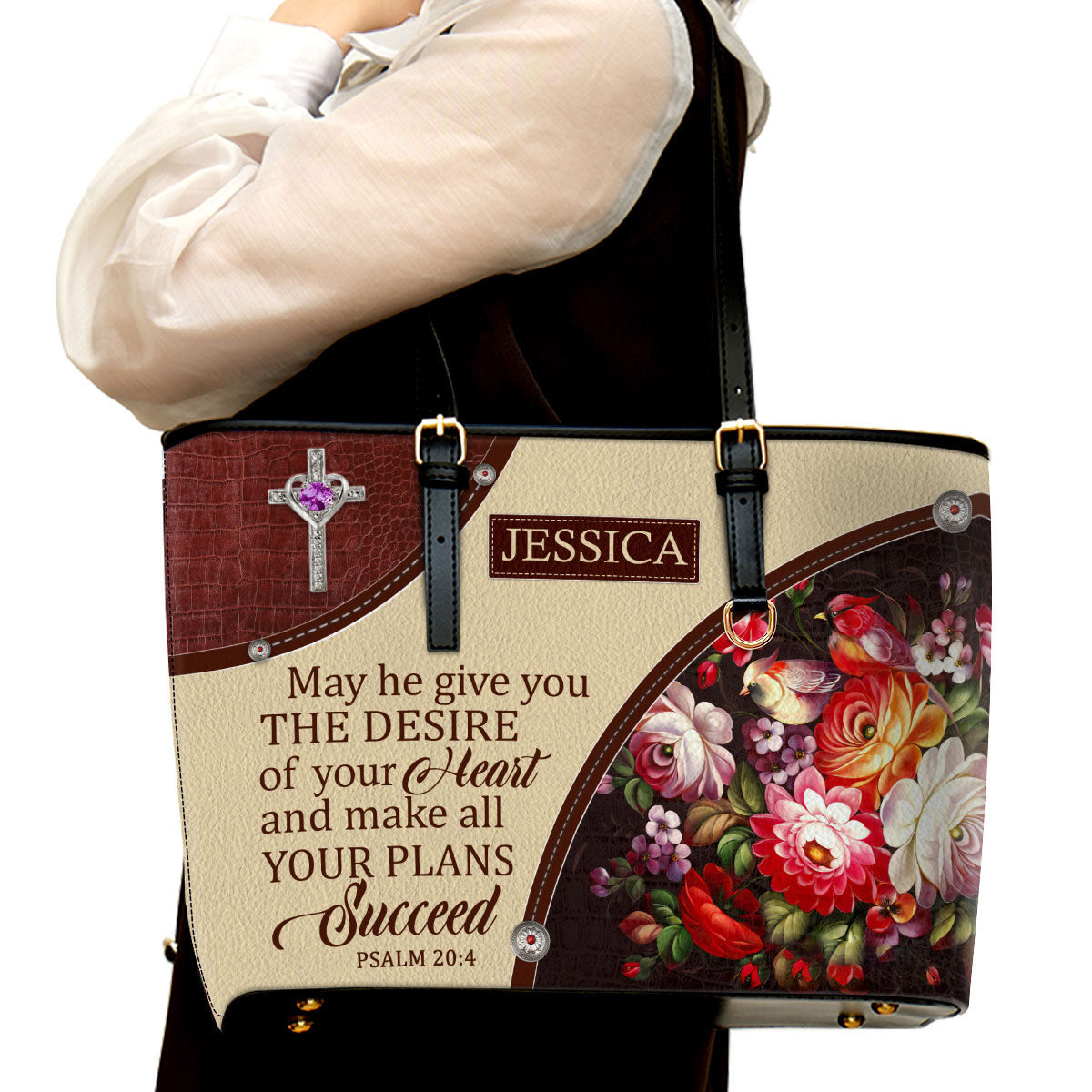 May He Make All Your Plans Succeed Personalized Pu Leather Tote Bag For Women - Mom Gifts For Mothers Day