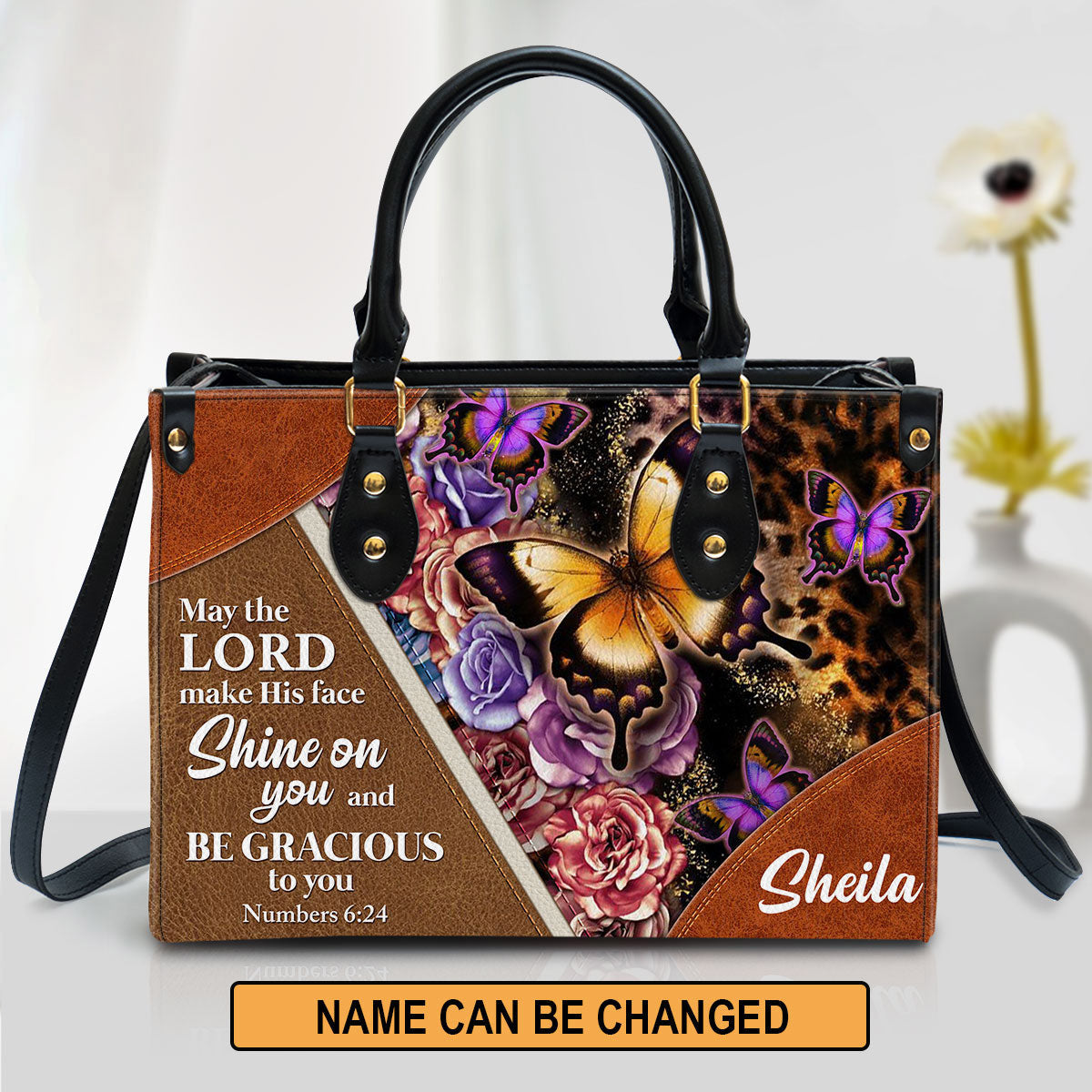 May The Lord Make His Face Shine On You And Be Gracious To You Leather Bag - Personalized Lion Leather Handbag