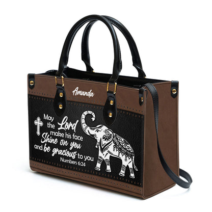 May The Lord Make His Face Shine On You Leather Bag - Custom Name Elephant Leather Handbag - Christian Gifts For Women