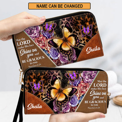 May The Lord Make His Face Shine On You Pretty Butterfly Clutch Purse For Women - Personalized Name - Christian Gifts For Women